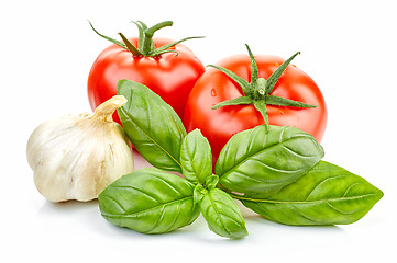Image showing fresh tomatoes and basil 