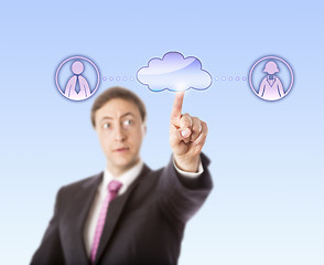 Image showing Manager Contacting Female And Male Peer Via Cloud