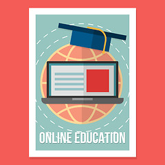 Image showing Online education poster. Illustration wit vintage colors in modern flat style