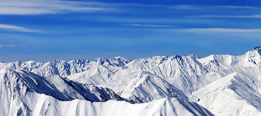 Image showing Panorama of winter mountains in nice day. Caucasus Mountains, Ge