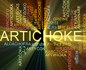 Image showing Artichoke multilanguage wordcloud background concept glowing