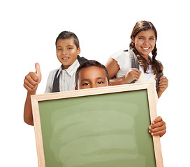 Image showing Students with Thumbs Up Holding Blank Chalk Board on White