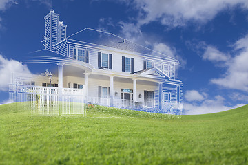 Image showing Beautiful Custom House Drawing and Ghosted House Above Grass