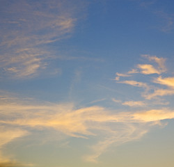 Image showing the sunrise in  colored sky white soft clouds and abstract backg