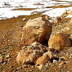 Image showing hill in   africa morocco the atlas valley dry mountain ground is