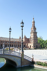 Image showing Lamp post and tower at Spain Square