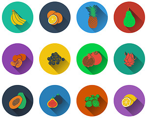 Image showing Set of fruits icons in flat design