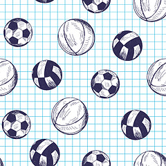 Image showing Seamless pattern with hand drawn different sport balls