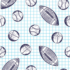 Image showing Seamless pattern with hand drawn different sport balls