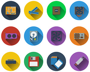 Image showing Set of computer hardware icons in flat design