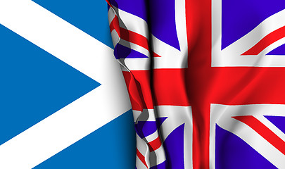 Image showing Flag of United Kingdom over the Scotland flag. 