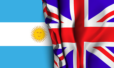 Image showing Flag of United Kingdom over the Argentina flag. 