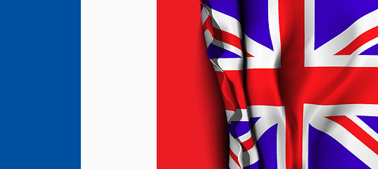 Image showing Flag of United Kingdom over the France flag. 