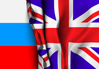 Image showing Flag of United Kingdom over the Russia flag. 