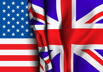 Image showing Flag of United Kingdom over the USA flag. 