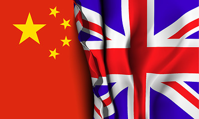 Image showing Flag of United Kingdom over the China flag. 