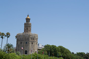 Image showing Gold tower with flags