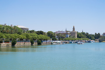 Image showing Gold tower from a ferry at the Guadalquivir