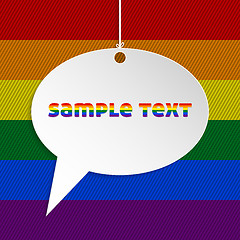 Image showing Speech bubble with text and gay flag background