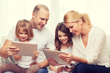 Image showing family and two kids with tablet pc computers