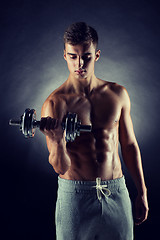 Image showing young man with dumbbell