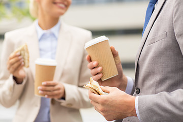 Image showing close up of business couple at coffee break