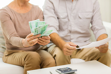 Image showing close up of senior couple with money and bills
