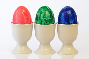 Image showing Three colourful easter eggs