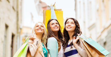 Image showing girls with shopping bags in ctiy