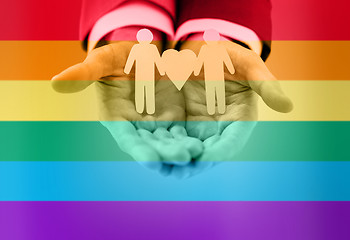 Image showing close up of happy male gay couple with love symbol