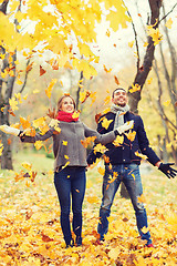 Image showing smiling couple having fun in autumn park