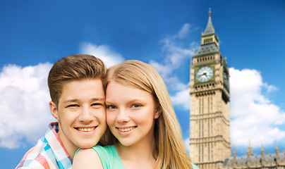 Image showing happy couple over big ben tower in london