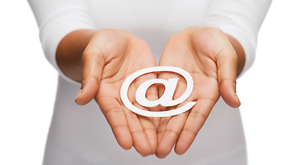 Image showing womans cupped hands showing e-mail cutout sign