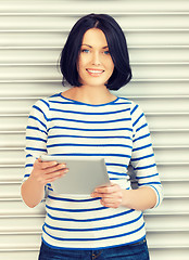 Image showing happy teenage girl with tablet pc computer