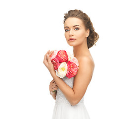 Image showing woman with bouquet of flowers