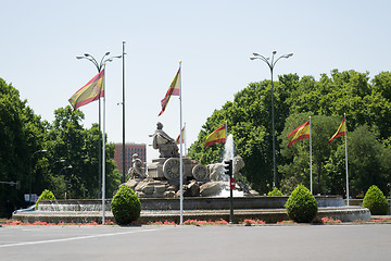 Image showing Cybele fountain with Spanish flags