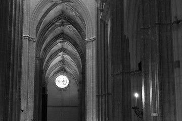 Image showing Santa Maria de la Sede Cathedral inside in black and white