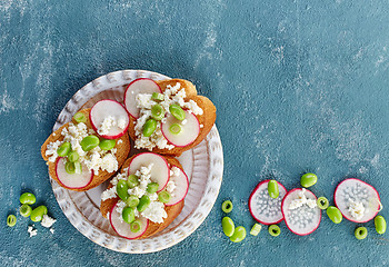 Image showing toasted bread with radish and cottage cheese