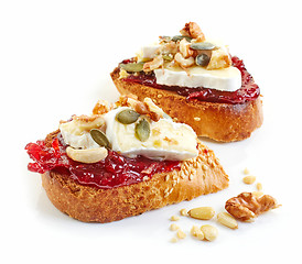 Image showing toasted bread with brie and jam