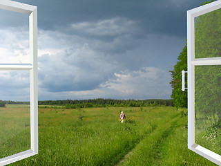 Image showing opened window to the summer field