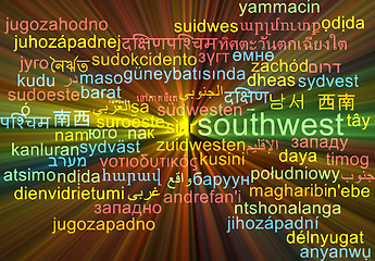 Image showing Southwest multilanguage wordcloud background concept glowing