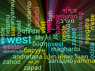 Image showing West multilanguage wordcloud background concept glowing