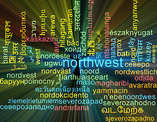 Image showing Northwest multilanguage wordcloud background concept glowing