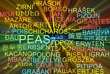 Image showing Peas multilanguage wordcloud background concept glowing