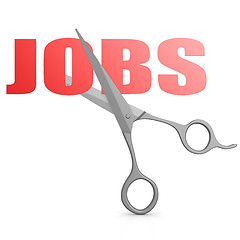 Image showing Cut red jobs word with scissor