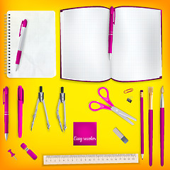 Image showing Set of Colored school supplies background. EPS 10