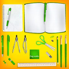 Image showing Set of Colored school supplies background. EPS 10