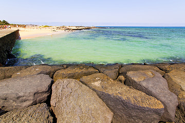 Image showing white coast lanzarote  in    stone water  and  