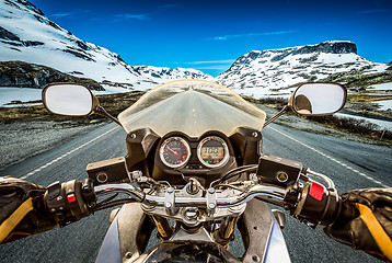 Image showing Biker First-person view, mountain pass in Norway