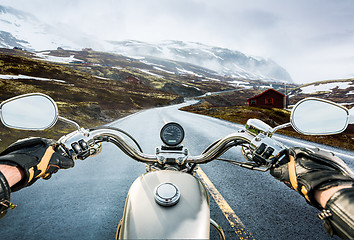 Image showing Biker First-person view, mountain pass in Norway